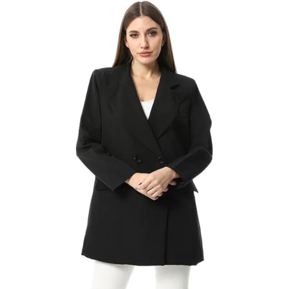 Shein Relaxed Blazer Jacket Womens Size Small Black Double Breasted Oversized